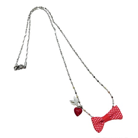 nevklace steel silver with swallow heart and bow1
